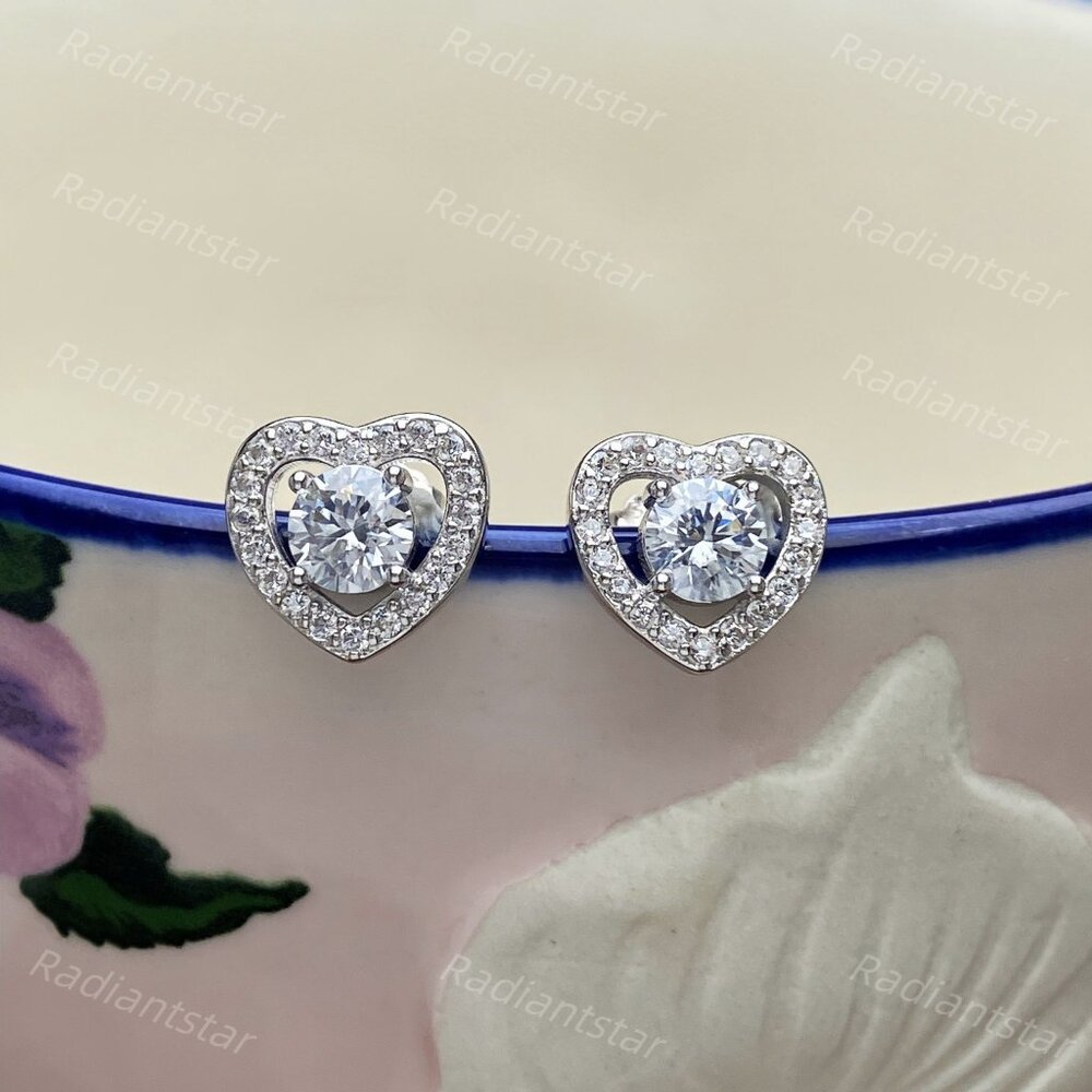 NEW Certified 1ct. t.w. Moissanite Heart Stud Earrings